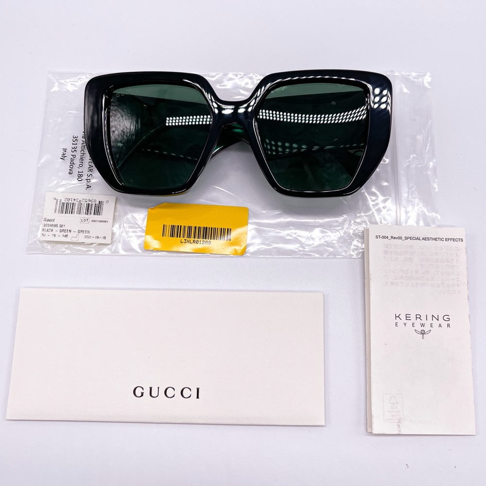 NEW GUCCI GG0956S 001 BLACK GREEN WOMEN’S GUCCI SUNGLASSES NEW COLLECTION - Picture 14 of 15